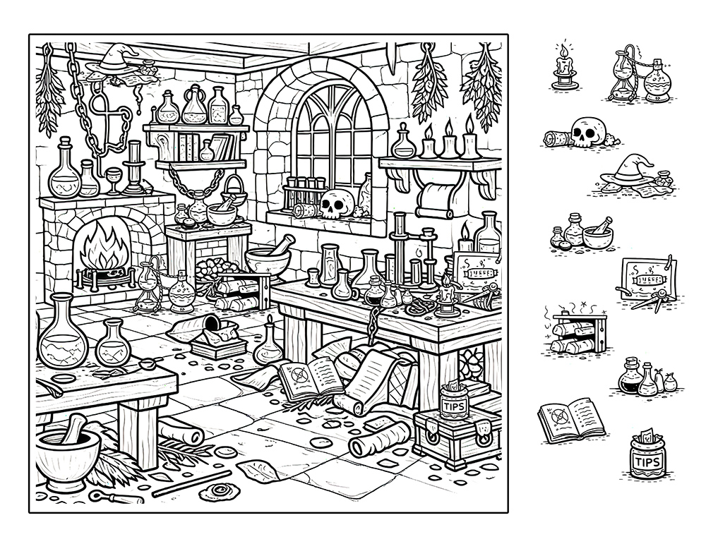 Alchemy seek and find hidden pictures – magical scene