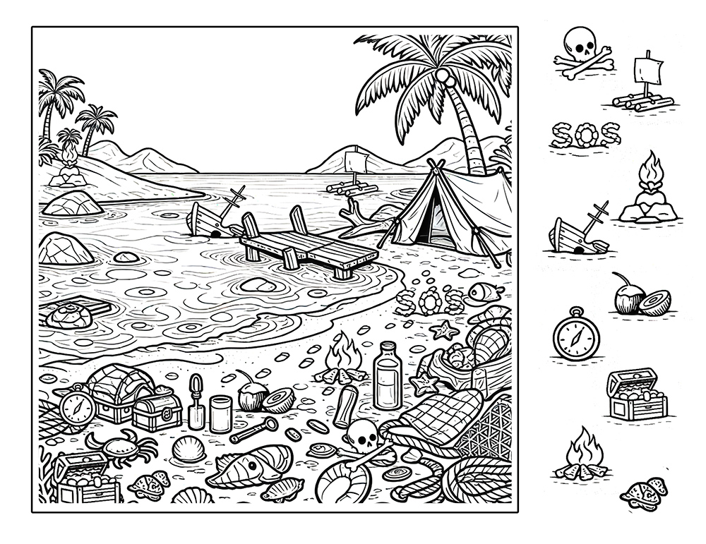 Island seek and find hidden pictures – tropical island scene