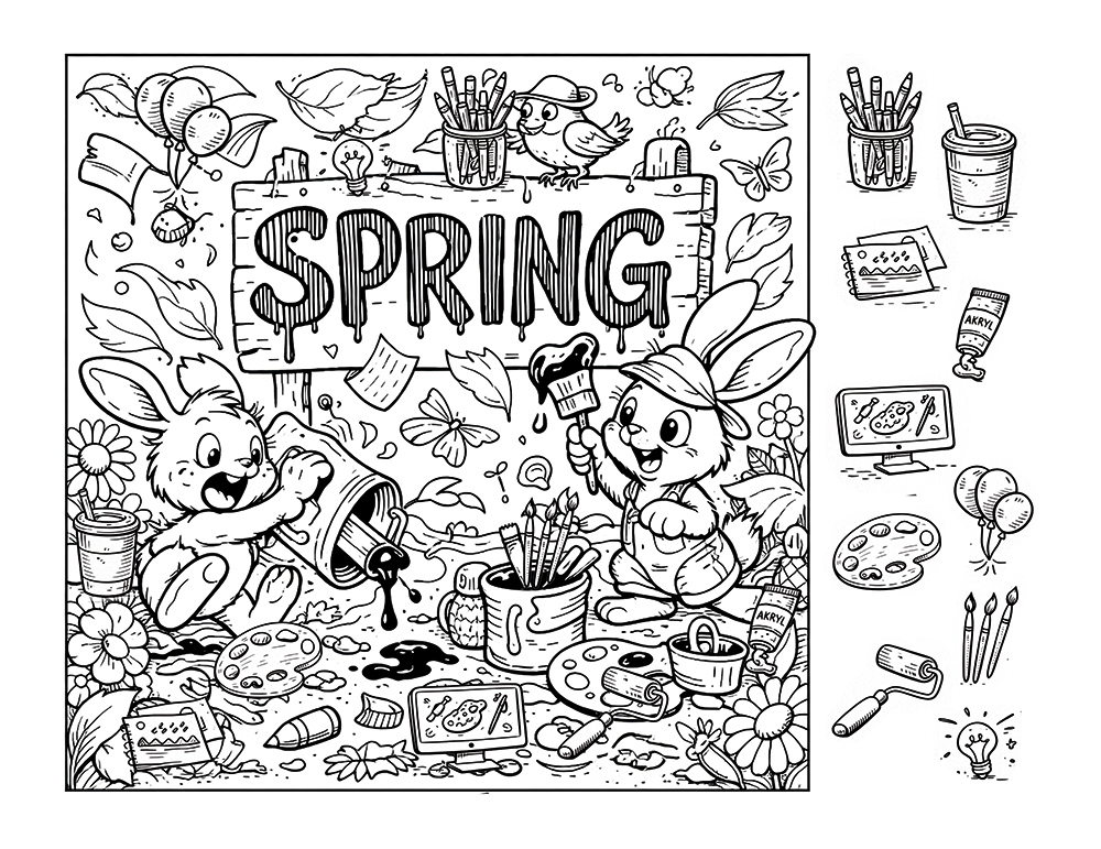 Spring seek and find hidden pictures – funny animals scene